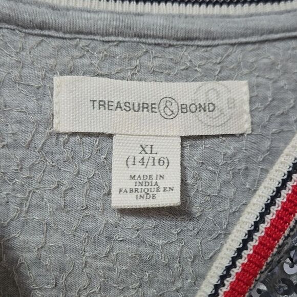 Treasure & Bond Silver Sequin Shirt Short Sleeve Juniors SZ XL 14/16 Holiday - Picture 4 of 7